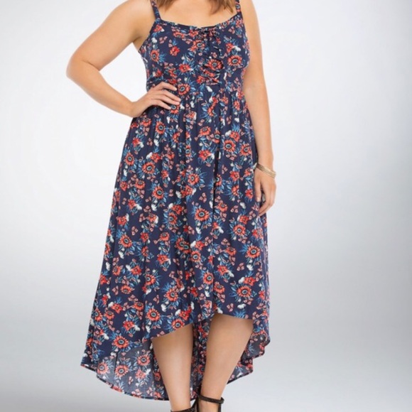 torrid Dresses & Skirts - Torrid blue floral high low dress size 3